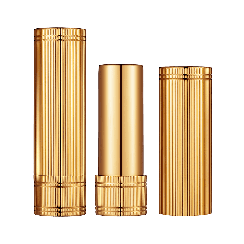Tubo de batom redondo de alumínio escovado dourado 12,1 mm HL8331
